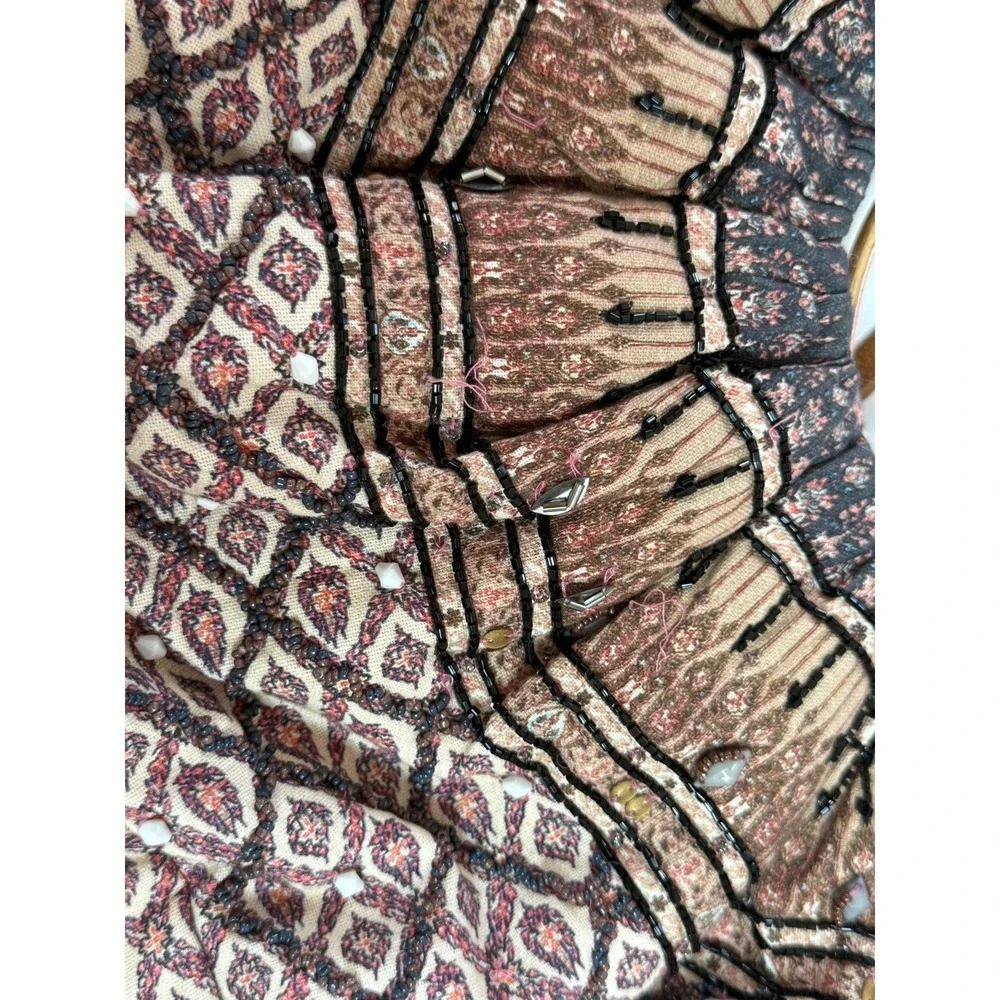Anthropologie Bohemian Beaded Crescent Hobo Bag Gold Ring Handle Shoulder‎ Bag